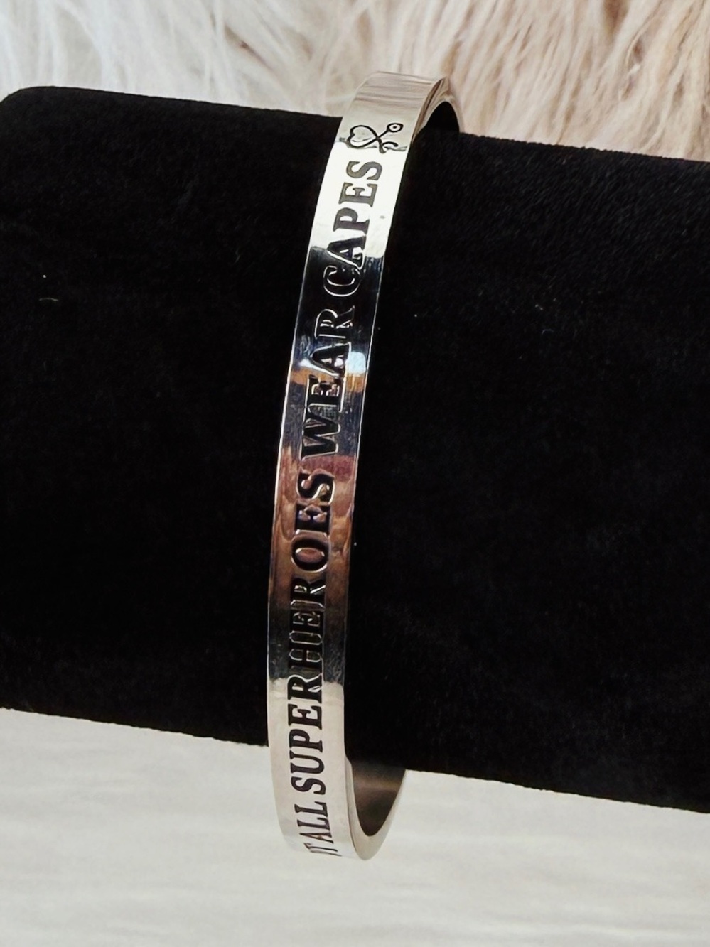 Silver Message Cuff Bracelet "Not All Superheroes"